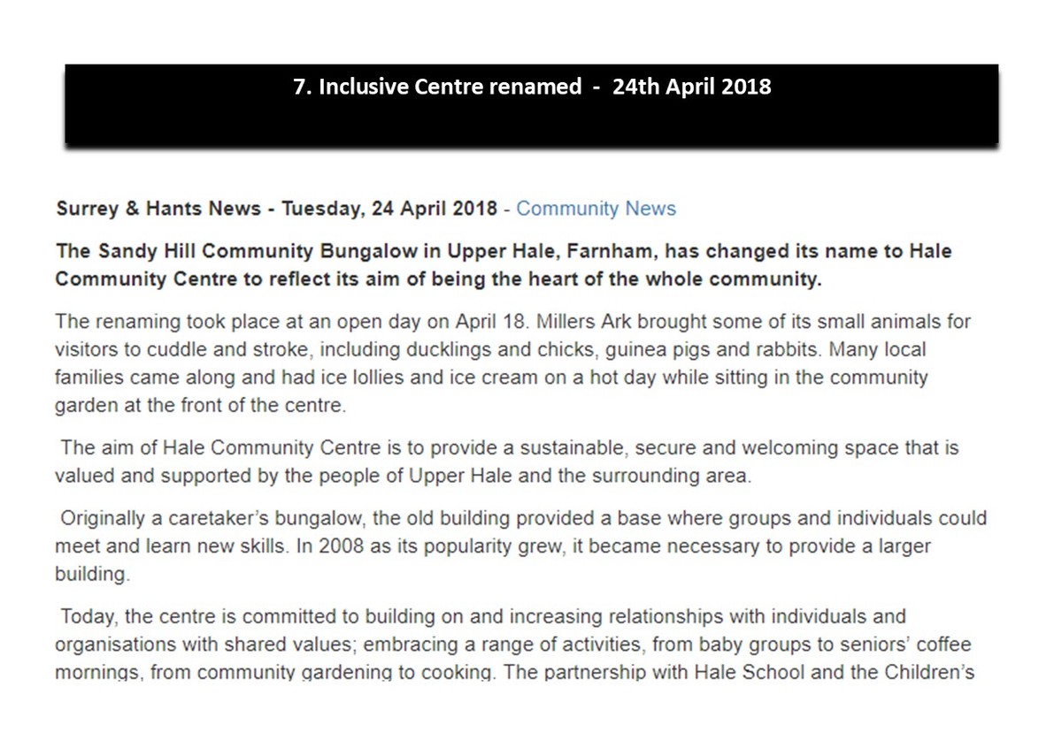Change of Name Press Release - Hale Community Centre